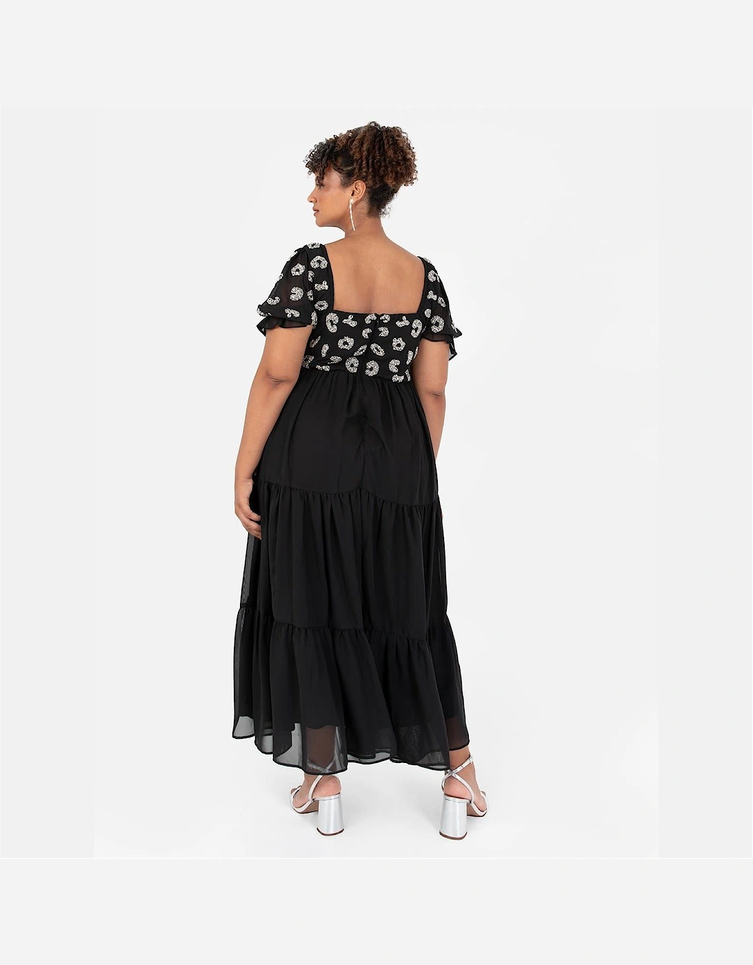 Square Neck Short Sleeve Tiered Dress