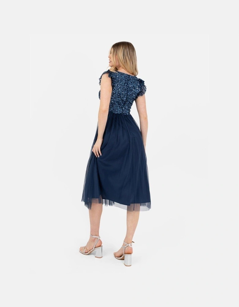 V-Neck Short Sleeve Midi A-Line Dress