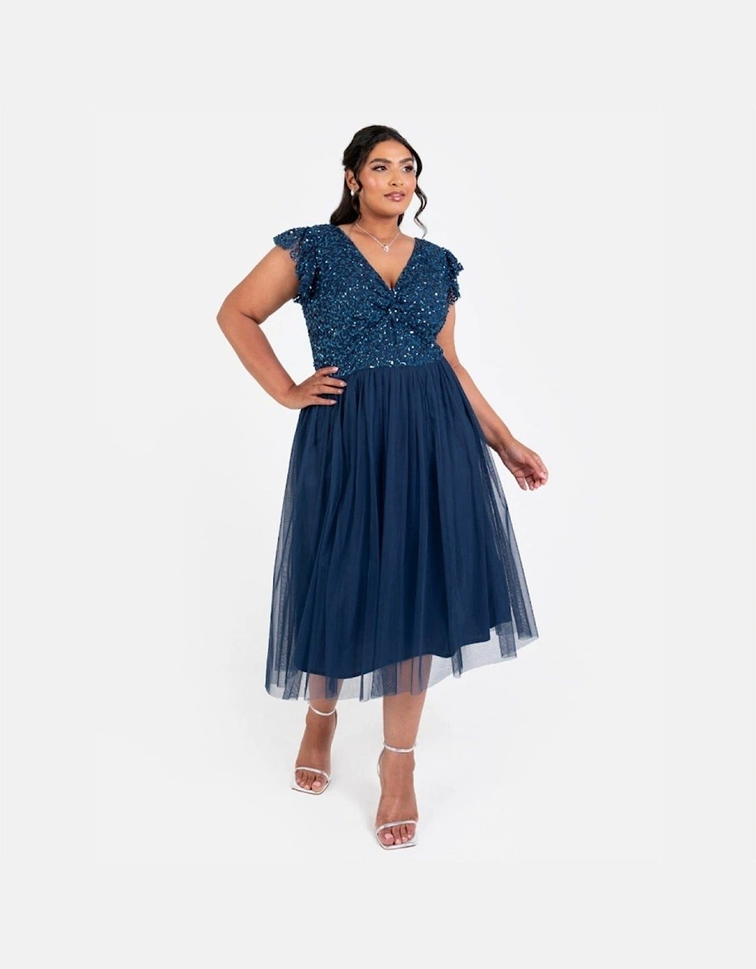 V-Neck Short Sleeve Midi A-Line Dress