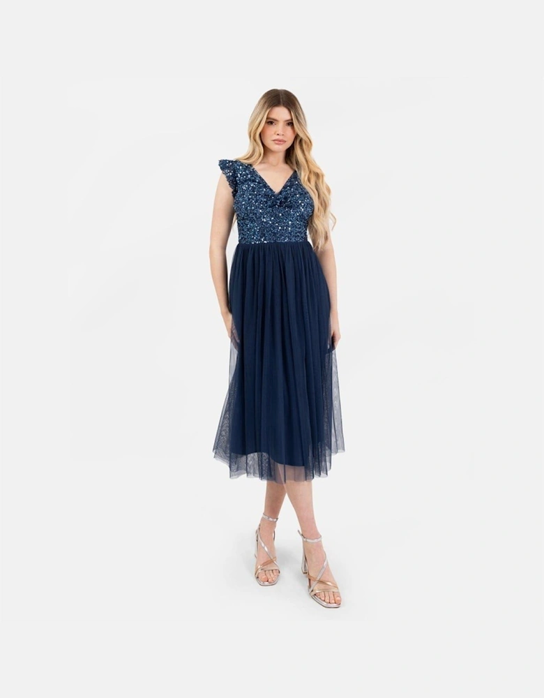 V-Neck Short Sleeve Midi A-Line Dress