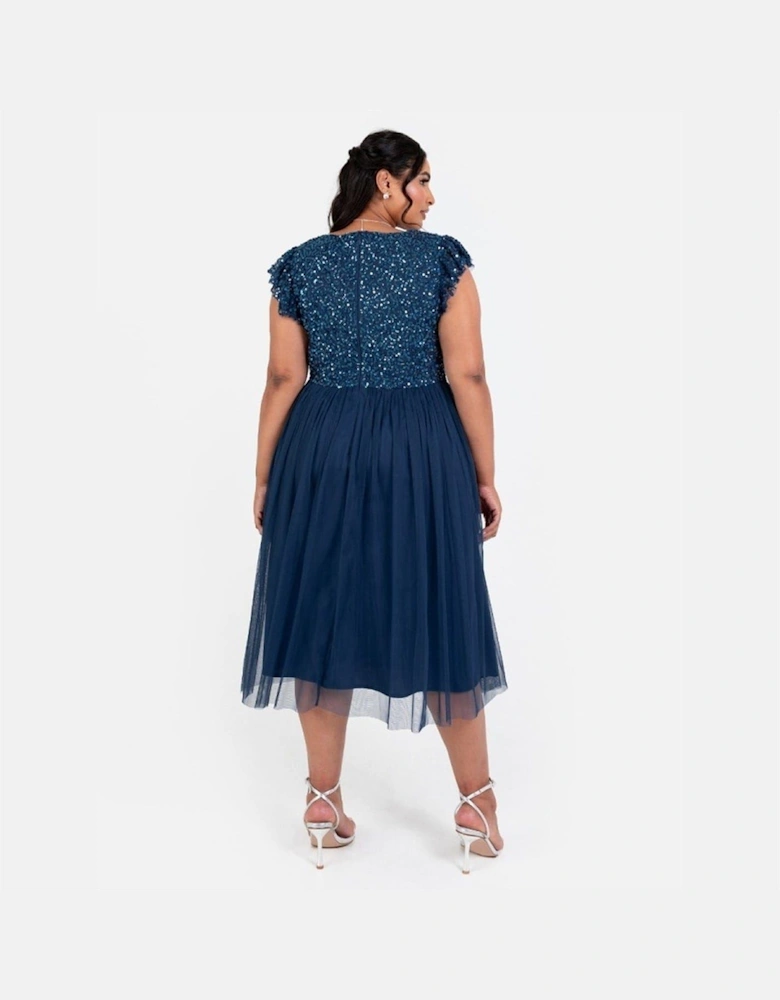 V-Neck Short Sleeve Midi A-Line Dress