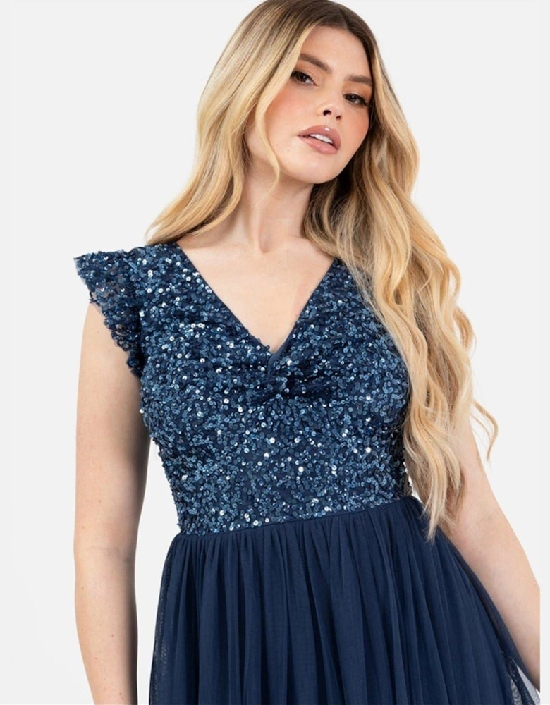 V-Neck Short Sleeve Midi A-Line Dress