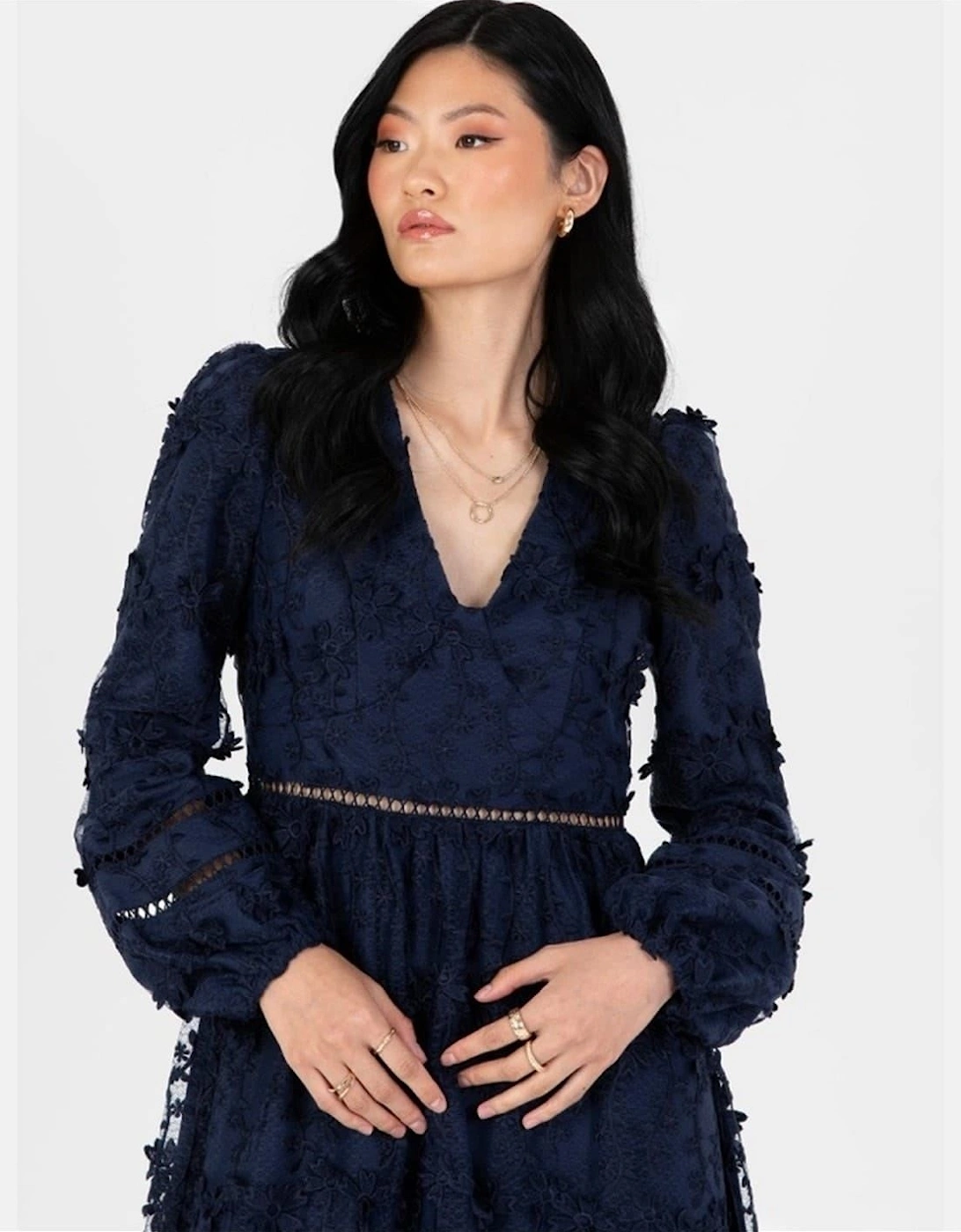 Floral V-Neck Long Sleeve Tiered Dress