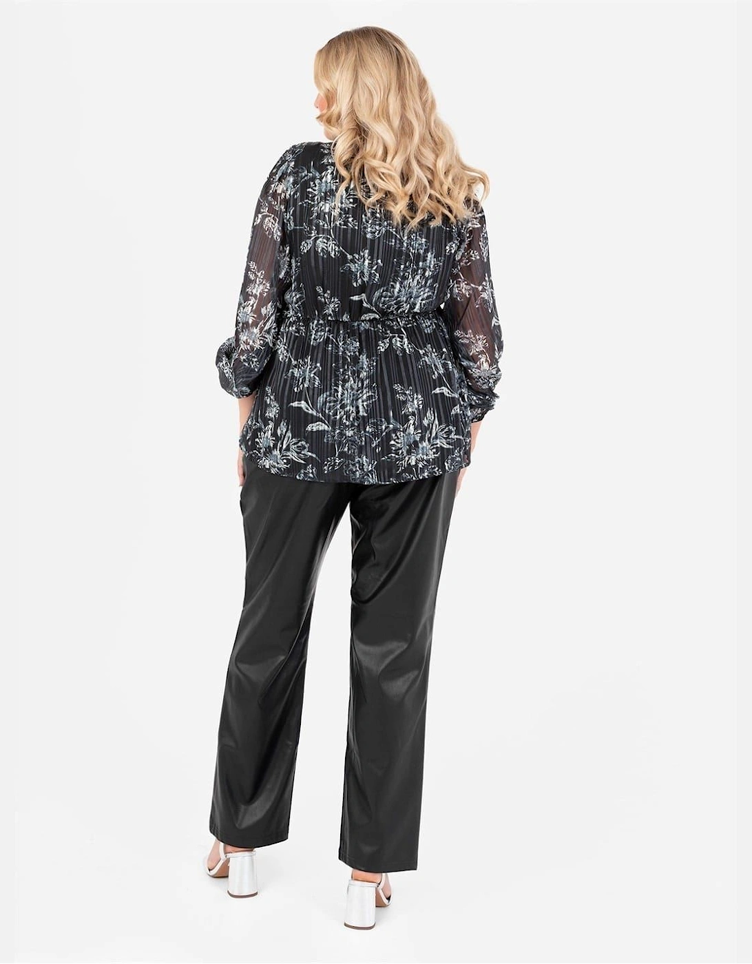 V-Neck Balloon Sleeve Wrap Blouse