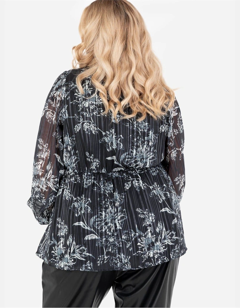 V-Neck Balloon Sleeve Wrap Blouse