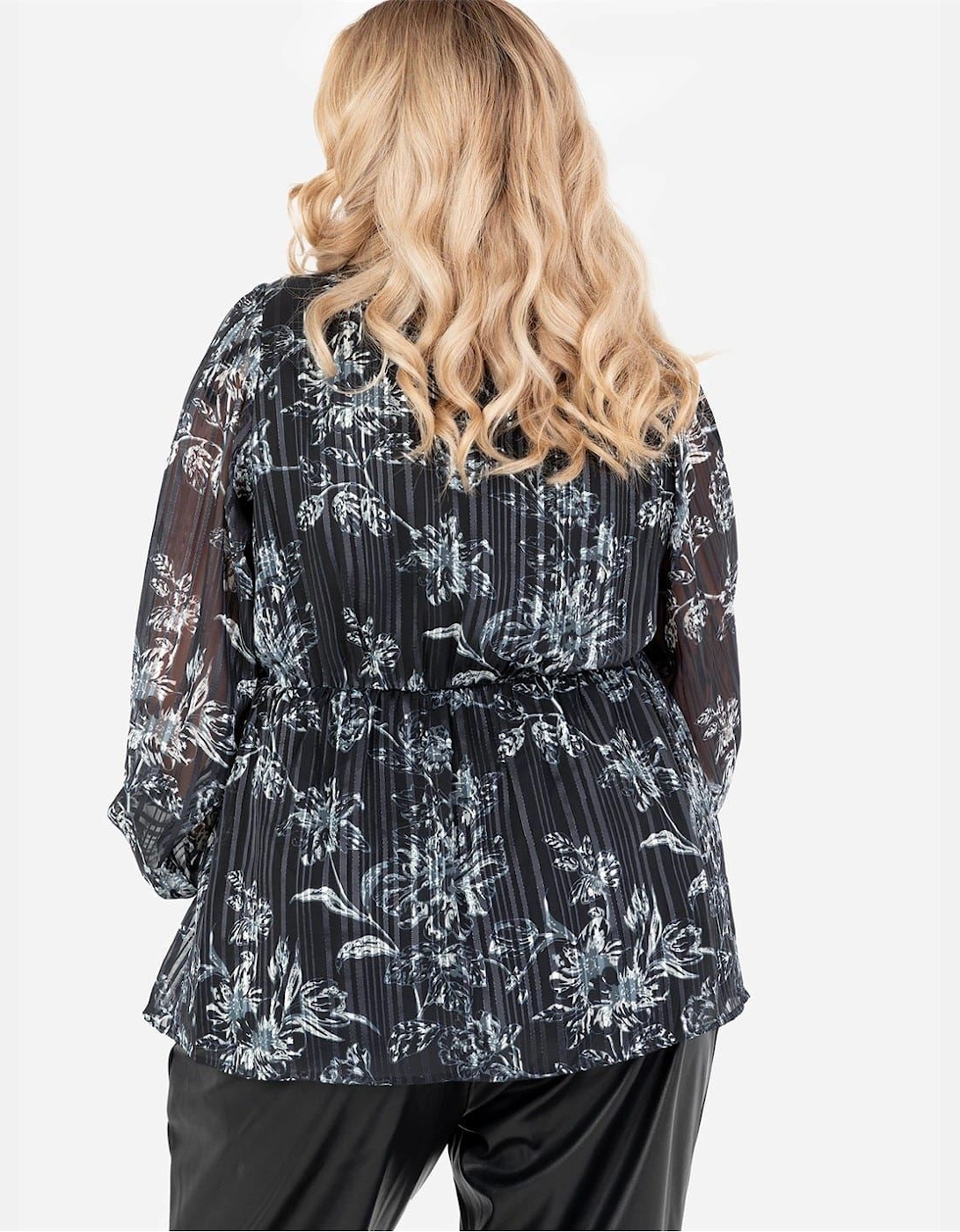 V-Neck Balloon Sleeve Wrap Blouse