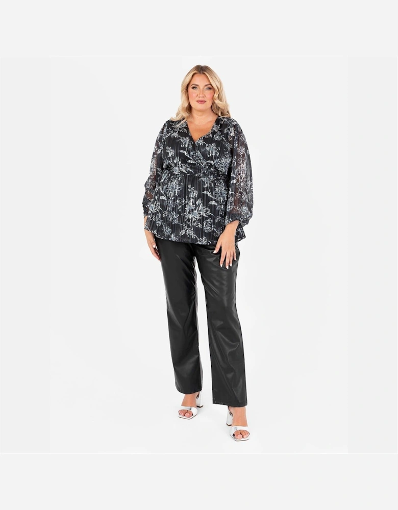 V-Neck Balloon Sleeve Wrap Blouse