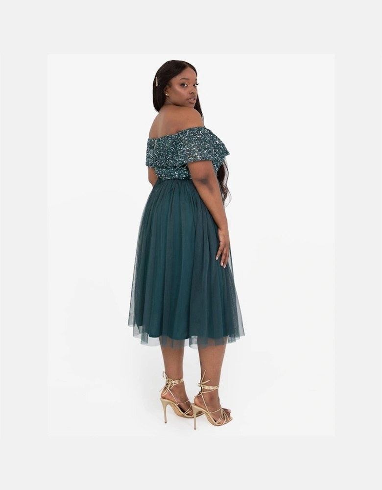 De Bardot Off The Shoulder Midi Babydoll Dress
