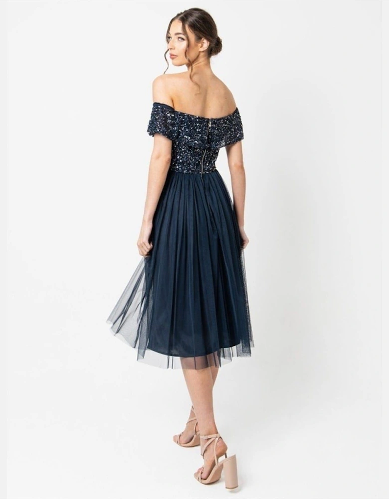 De Bardot Off The Shoulder Midi Babydoll Dress