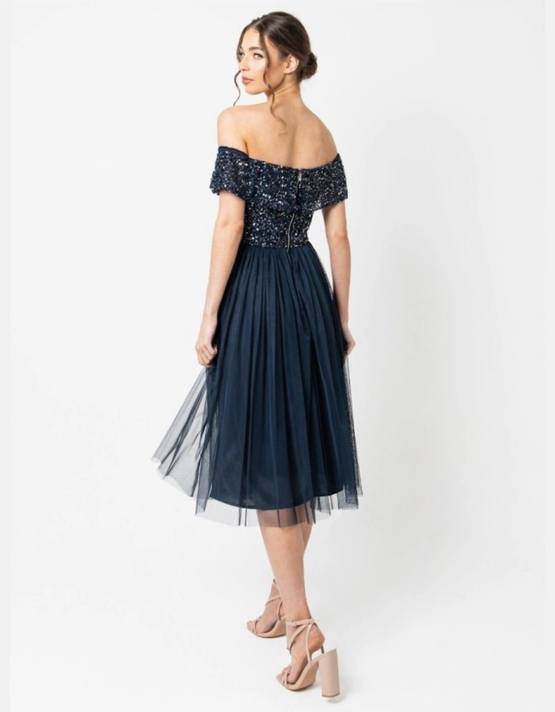 De Bardot Off The Shoulder Midi Babydoll Dress