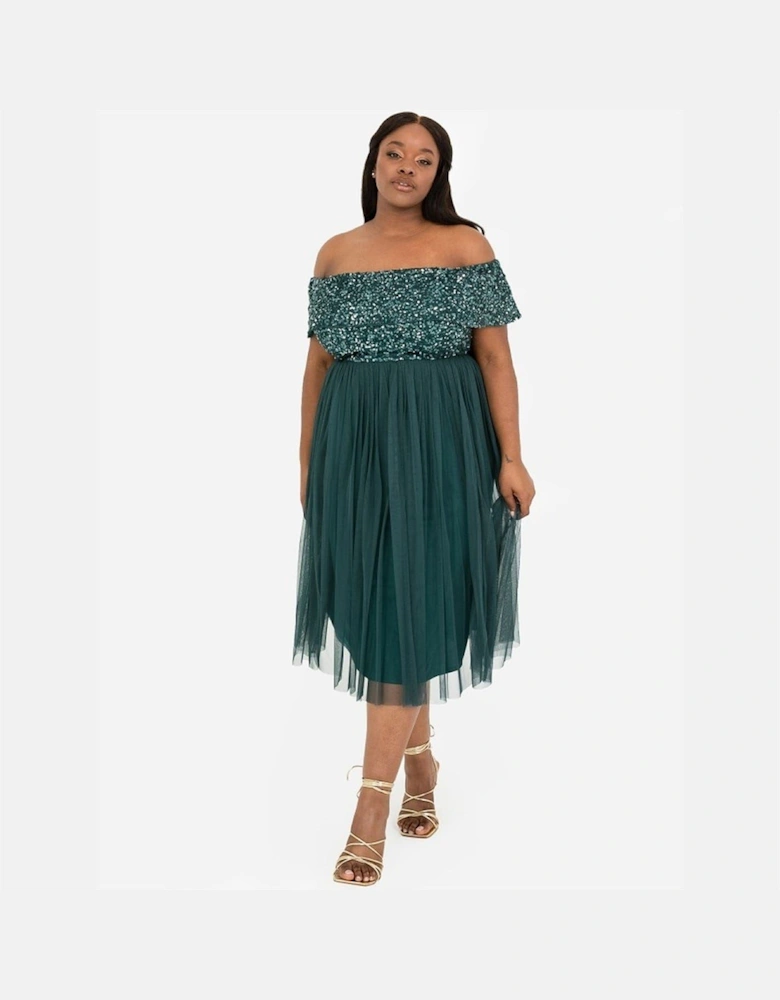 De Bardot Off The Shoulder Midi Babydoll Dress