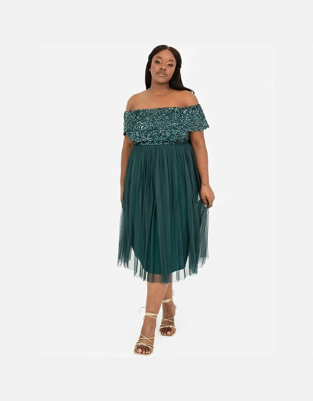 De Bardot Off The Shoulder Midi Babydoll Dress
