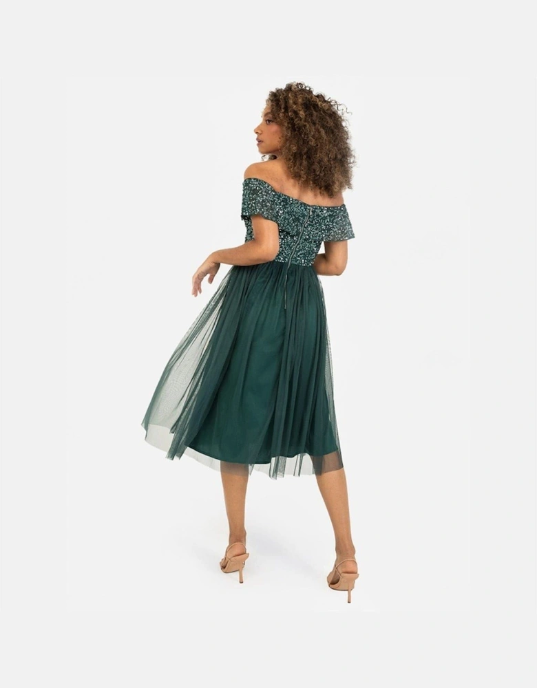 De Bardot Off The Shoulder Midi Babydoll Dress