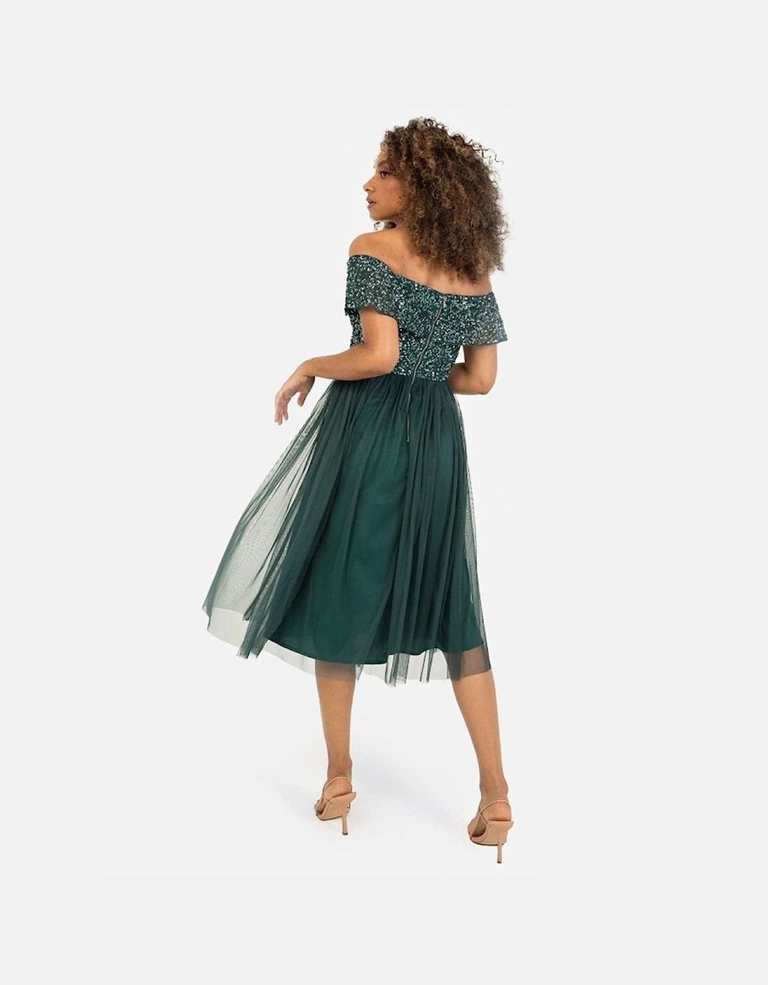 De Bardot Off The Shoulder Midi Babydoll Dress