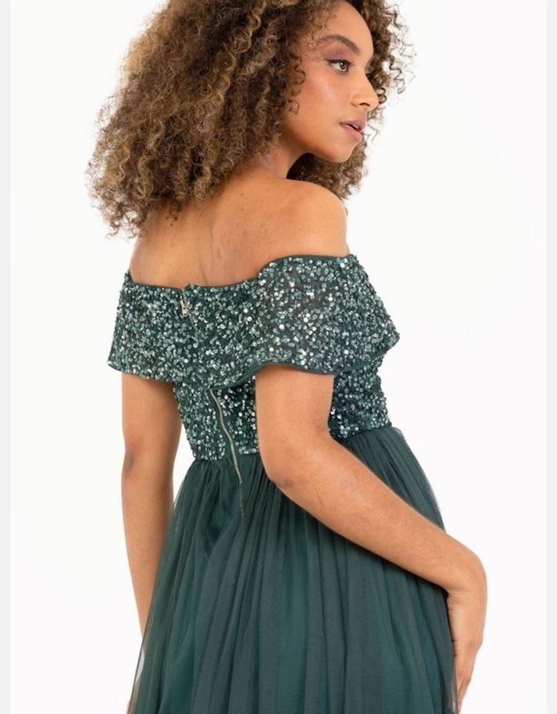 De Bardot Off The Shoulder Midi Babydoll Dress