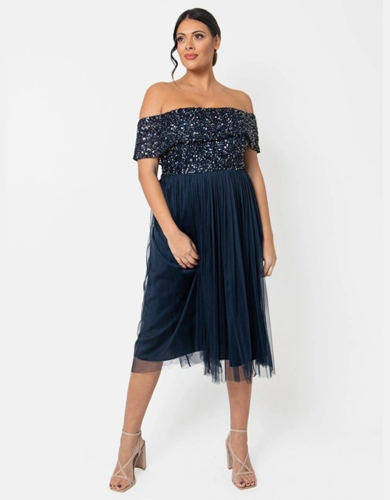 De Bardot Off The Shoulder Midi Babydoll Dress