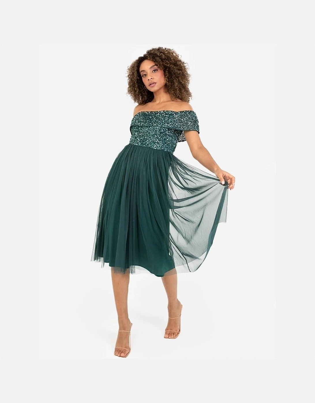 De Bardot Off The Shoulder Midi Babydoll Dress