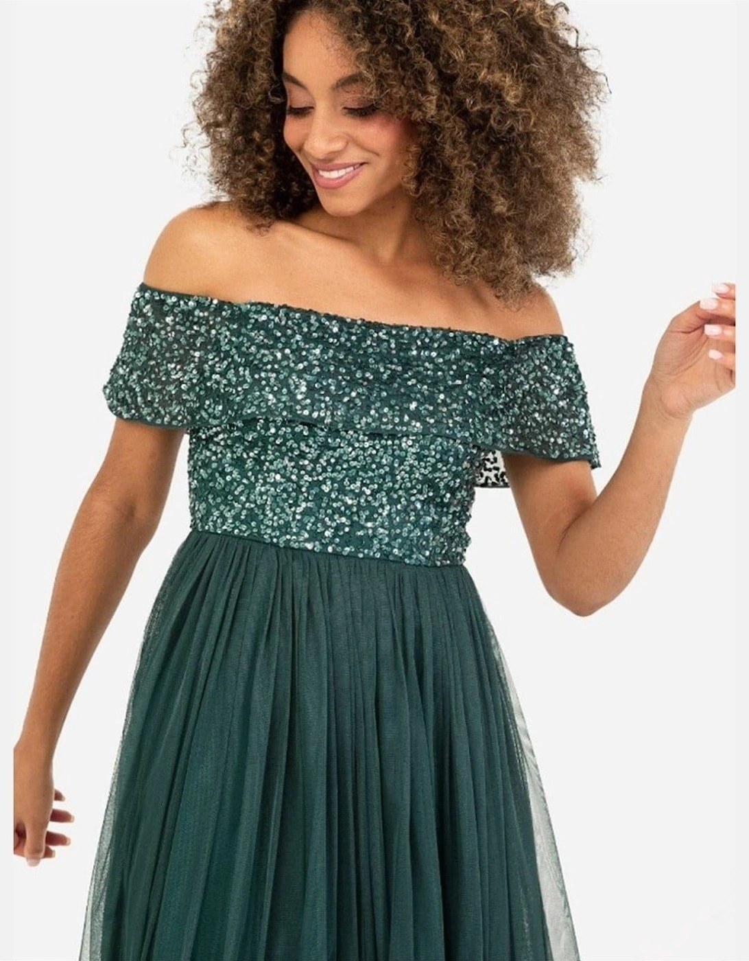 De Bardot Off The Shoulder Midi Babydoll Dress