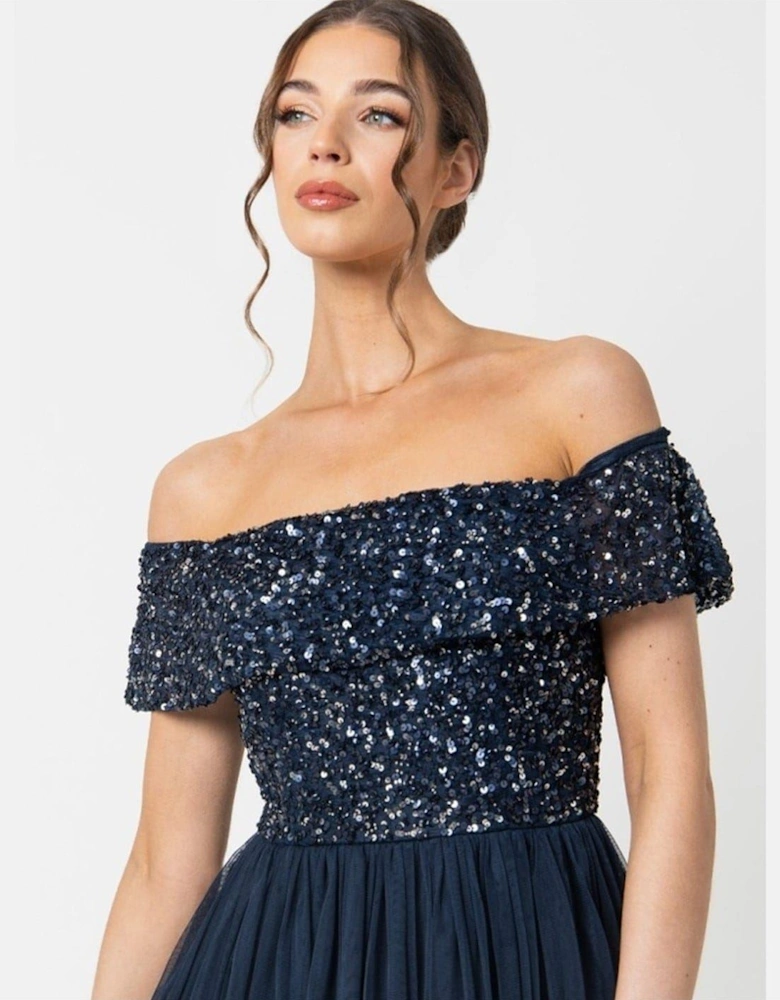 De Bardot Off The Shoulder Midi Babydoll Dress