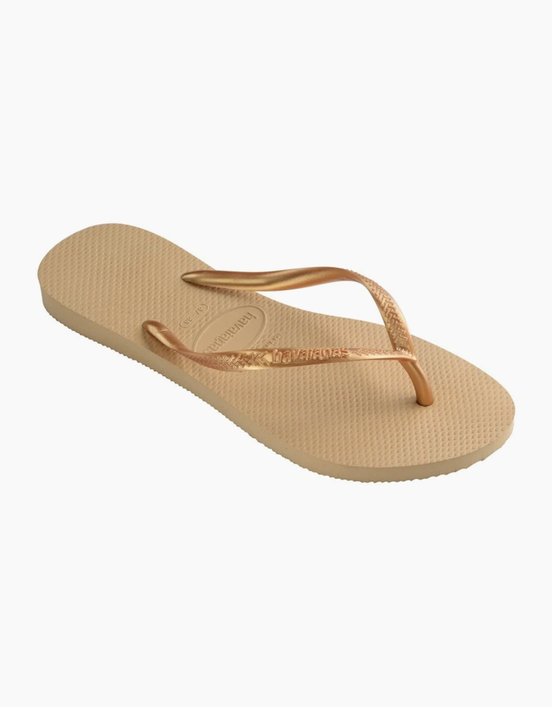 Womens Hav. Slim Dark Brown Metal Acoused Flip Flops