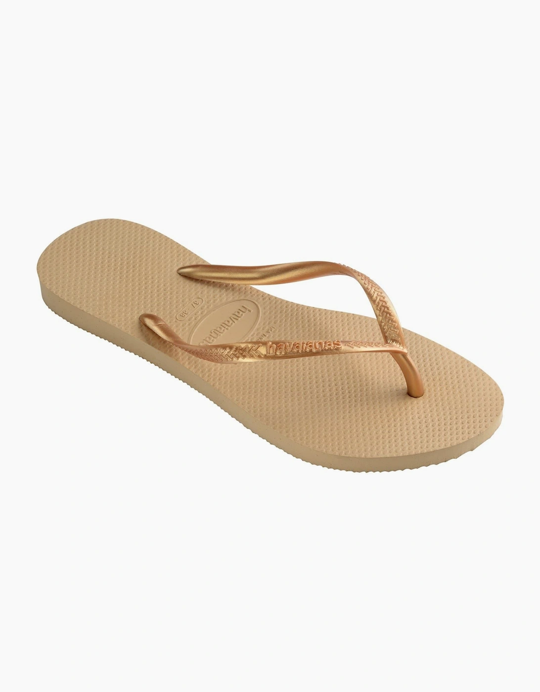 Womens Hav. Slim Dark Brown Metal Acoused Flip Flops