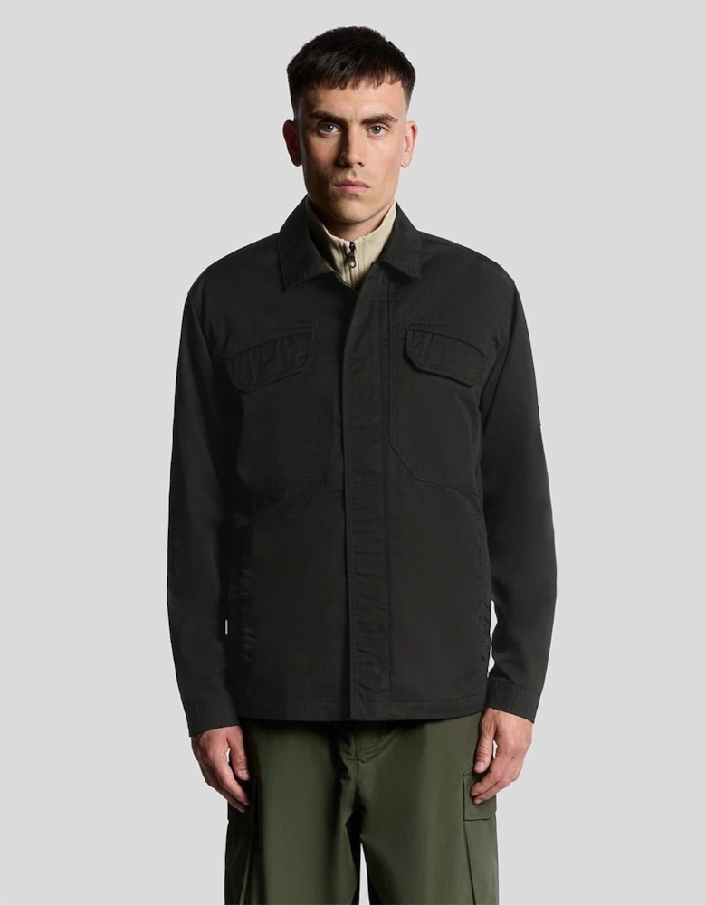 Solid Patterned Overshirt with Flap Pocket