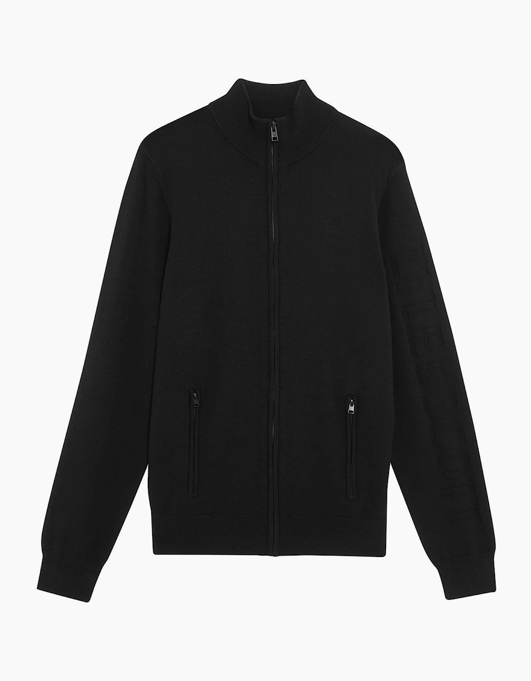 Solid Patterned Mock Neck Ribbed Cuff Zipped Pocket Track Jacket