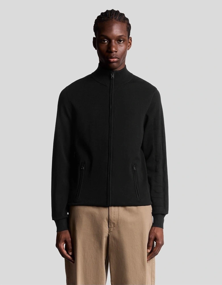 Solid Patterned Mock Neck Ribbed Cuff Zipped Pocket Track Jacket