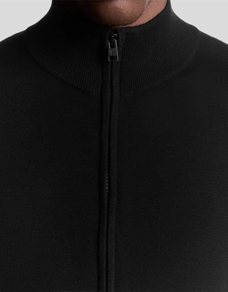 Solid Patterned Mock Neck Ribbed Cuff Zipped Pocket Track Jacket