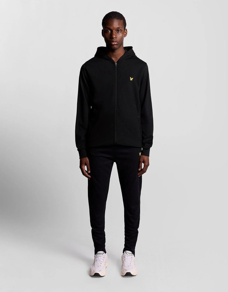 Solid Patterned Hooded Ribbed Cuff Full Zipper Jacket