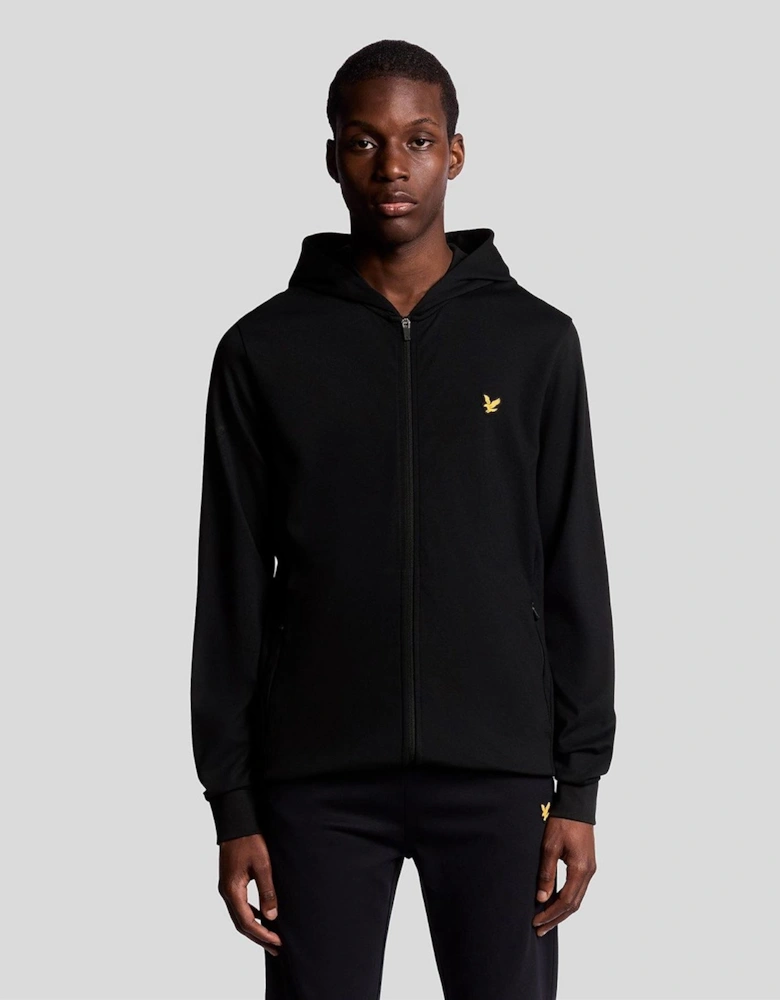 Solid Patterned Hooded Ribbed Cuff Full Zipper Jacket