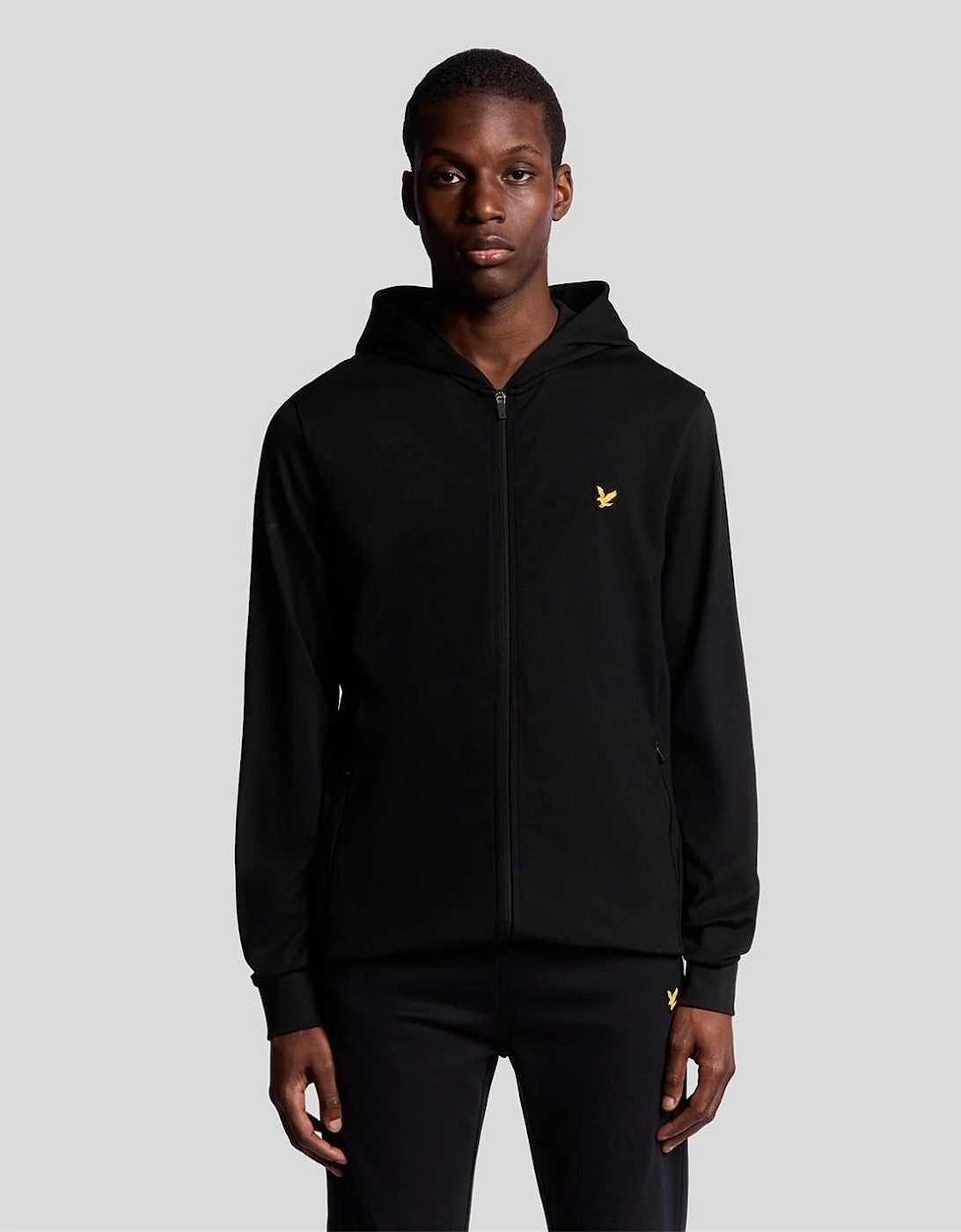 Solid Patterned Hooded Ribbed Cuff Full Zipper Jacket