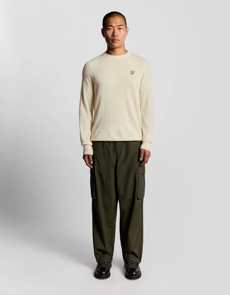 Embroidered Crew Neck Ribbed Collar Long Sleeve Sweater