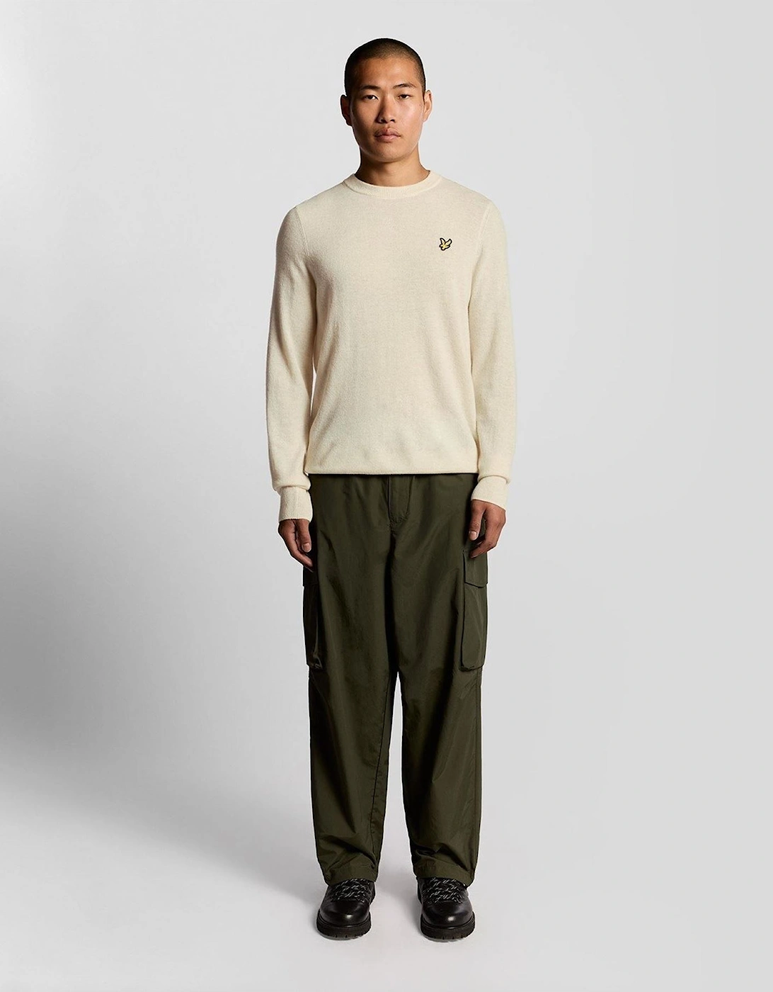 Embroidered Crew Neck Ribbed Collar Long Sleeve Sweater