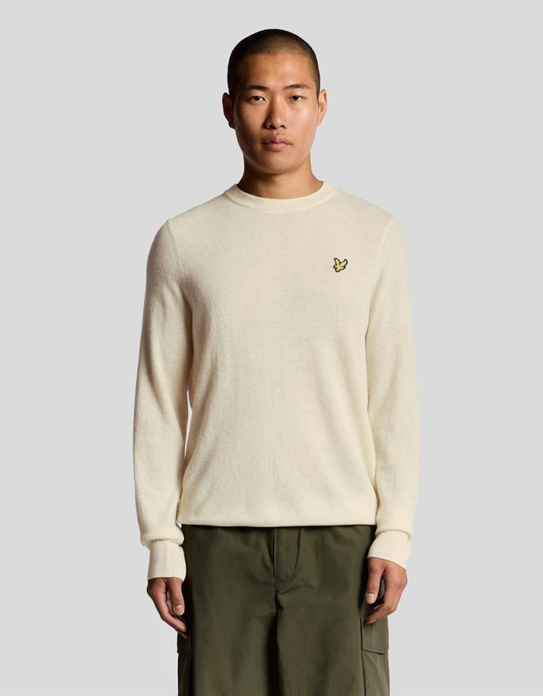 Embroidered Crew Neck Ribbed Collar Long Sleeve Sweater