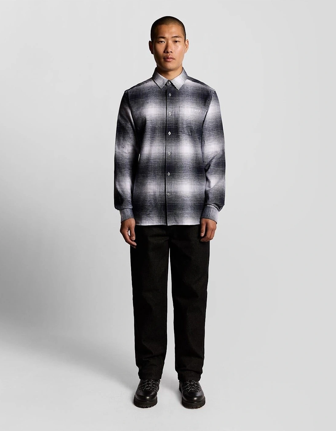Flannel Collared Neck Long Sleeve Shirt