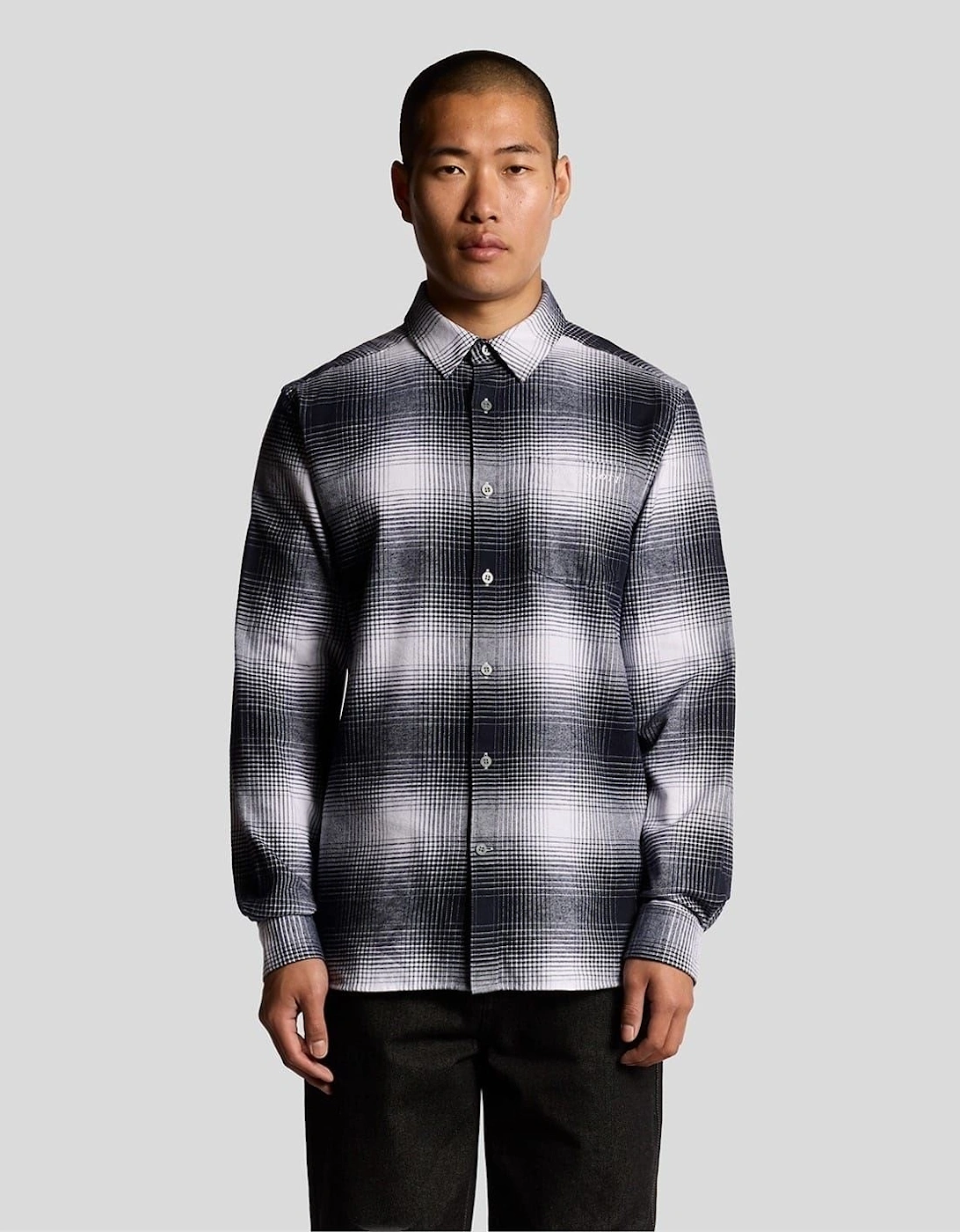 Flannel Collared Neck Long Sleeve Shirt