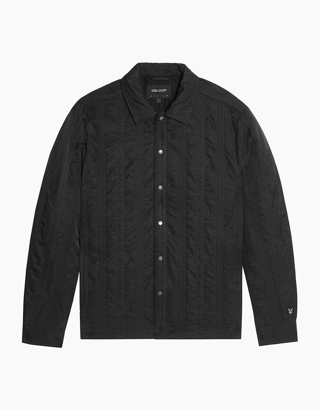Geometric Patterned Snap Button Embroidered Lion Crest Overshirt, 2 of 1