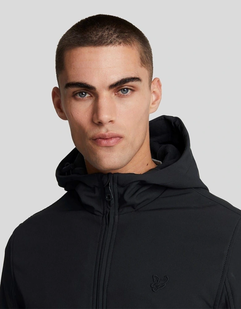 Solid Patterned Hooded Ribbed Cuff Softshell Jacket