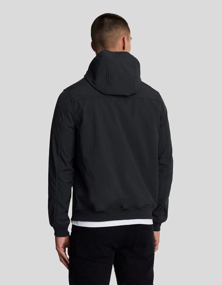 Solid Patterned Hooded Ribbed Cuff Softshell Jacket