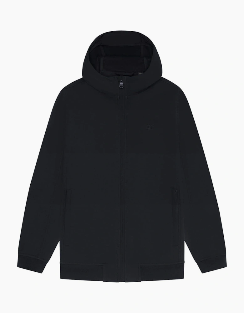 Solid Patterned Hooded Ribbed Cuff Softshell Jacket