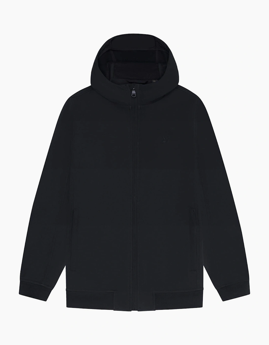 Solid Patterned Hooded Ribbed Cuff Softshell Jacket