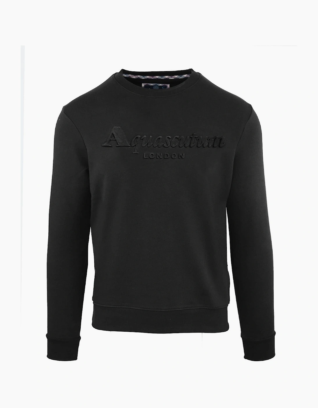 Aquascutum Men's Black Embroidered Lacoste Lettering Crew Neck Long Sleeve Sweatshirt  36 Small