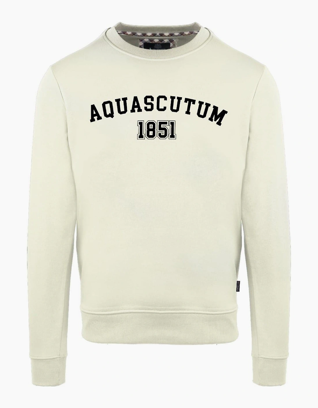 Aquascutum Men's Cream/Yellow Arch Logo Crew Neck Long Sleeve Sweatshirt Small