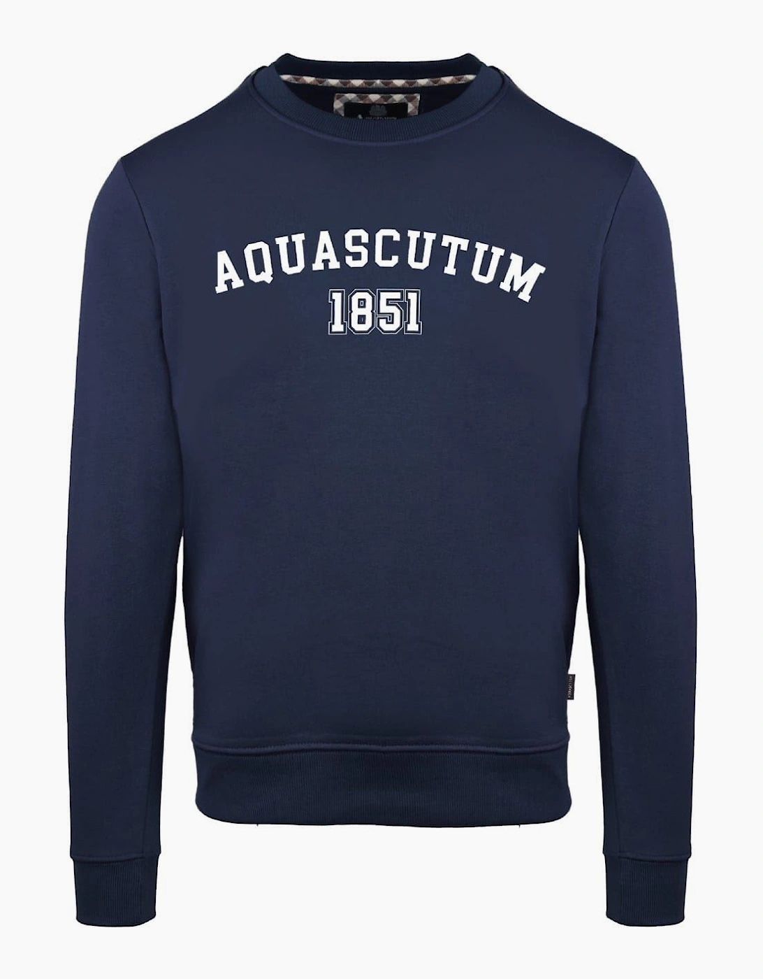 Aquascutum Men's Navy Arch Logo Crew Neck Long Sleeve Sweatshirt Small