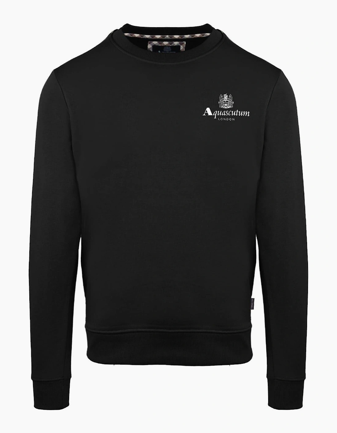 Aquascutum Men's Black Crew Neck Ribbed Collar Long Sleeve Sweatshirt - Size X Large