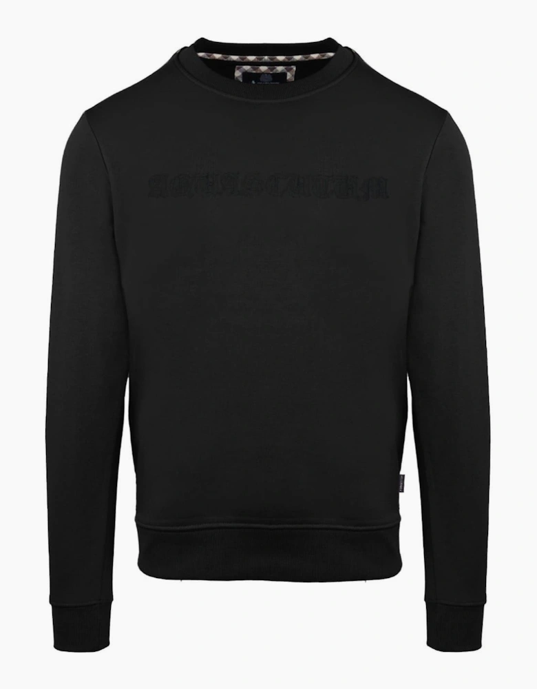 Embroidered Crew Neck Ribbed Collar Long Sleeve Sweatshirt