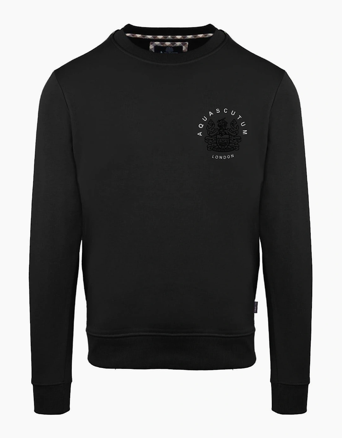 Aquascutum Men's Black Crew Neck Ribbed Collar Long Sleeve Sweatshirt - Size 2X Large