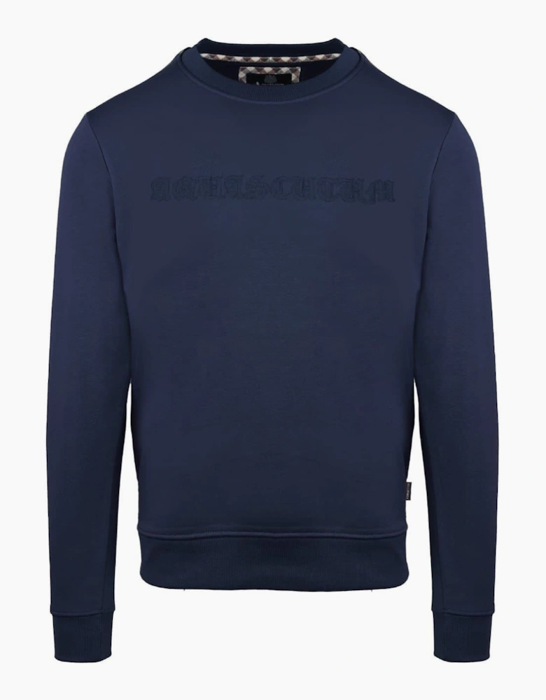 Embroidered Crew Neck Ribbed Collar Long Sleeve Sweatshirt