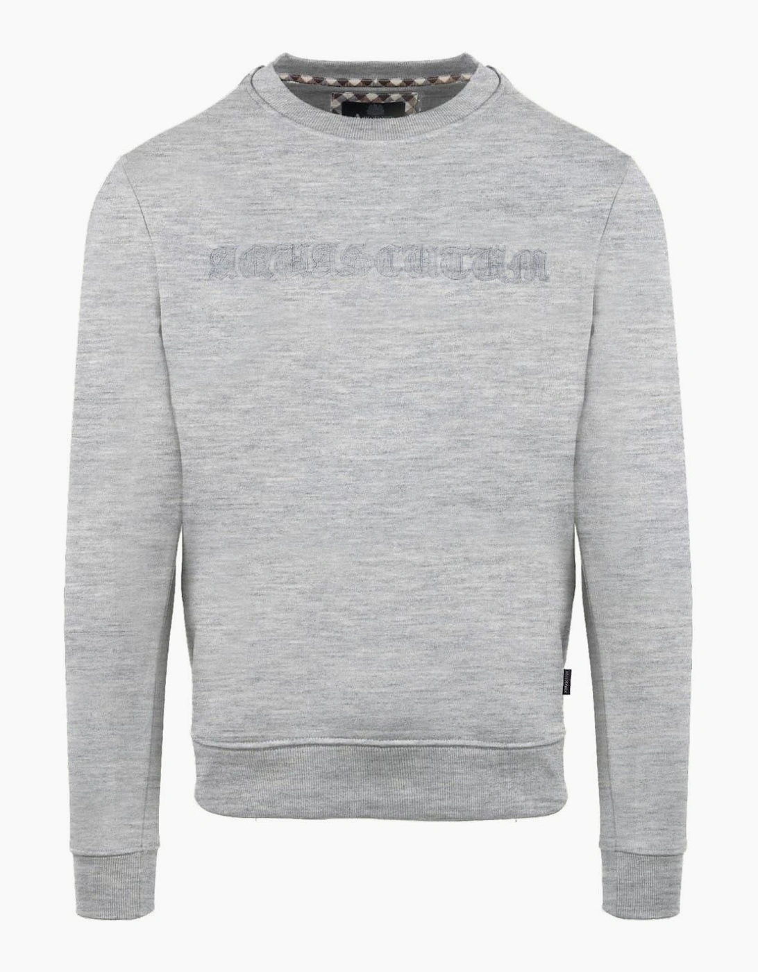 Aquascutum Men's Grey Embroidered Crew Neck Ribbed Collar Long Sleeve Sweatshirt - Size 2X Large